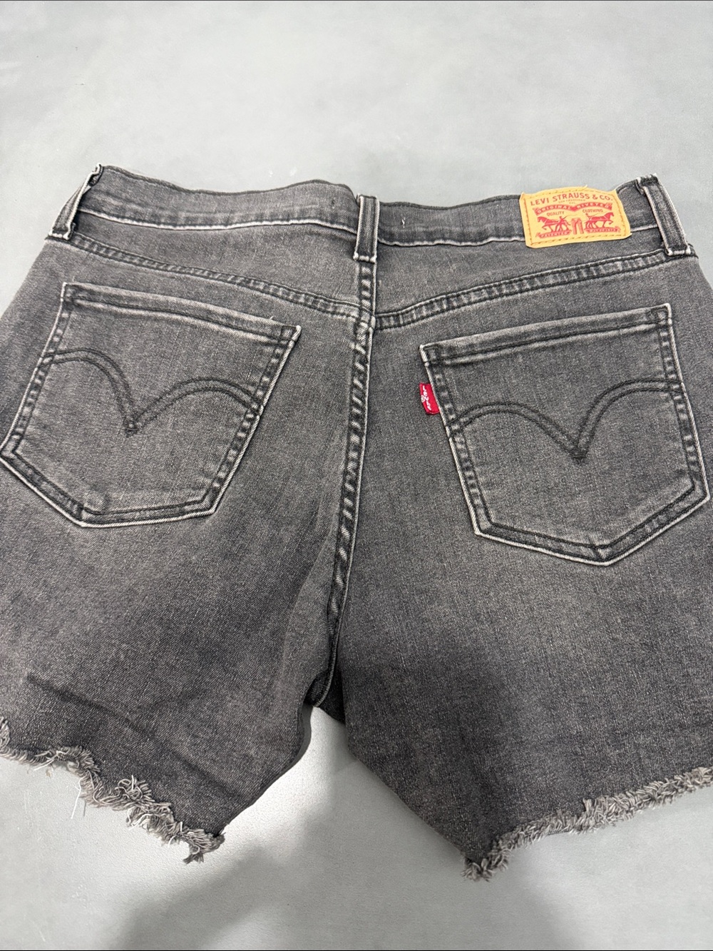 Levi's Washed Black Denim Frayed Hem Shorts